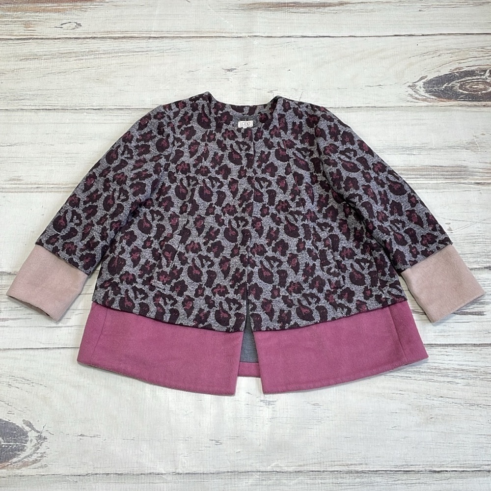 LOGO by Lori Goldstein Jacket Women's 16 Plus Grey Pink Cheetah Print - Picture 11 of 14